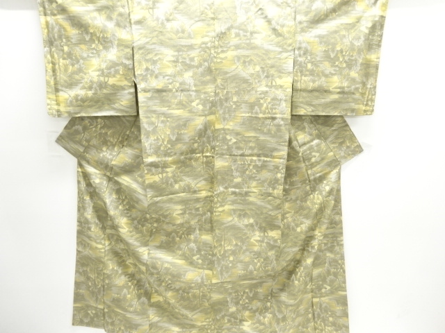 JAPANESE KINONO / UNUSED OMESHI KIMONO / SILK / NISHIJIN  / WOVEN TREES & HOUSES